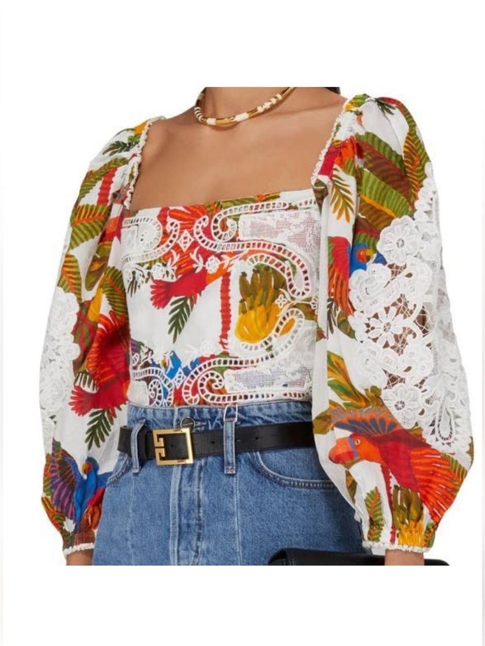NWT Farm Rio Anthropology Forest Birds
Embroidered Smocked Blouse Top
